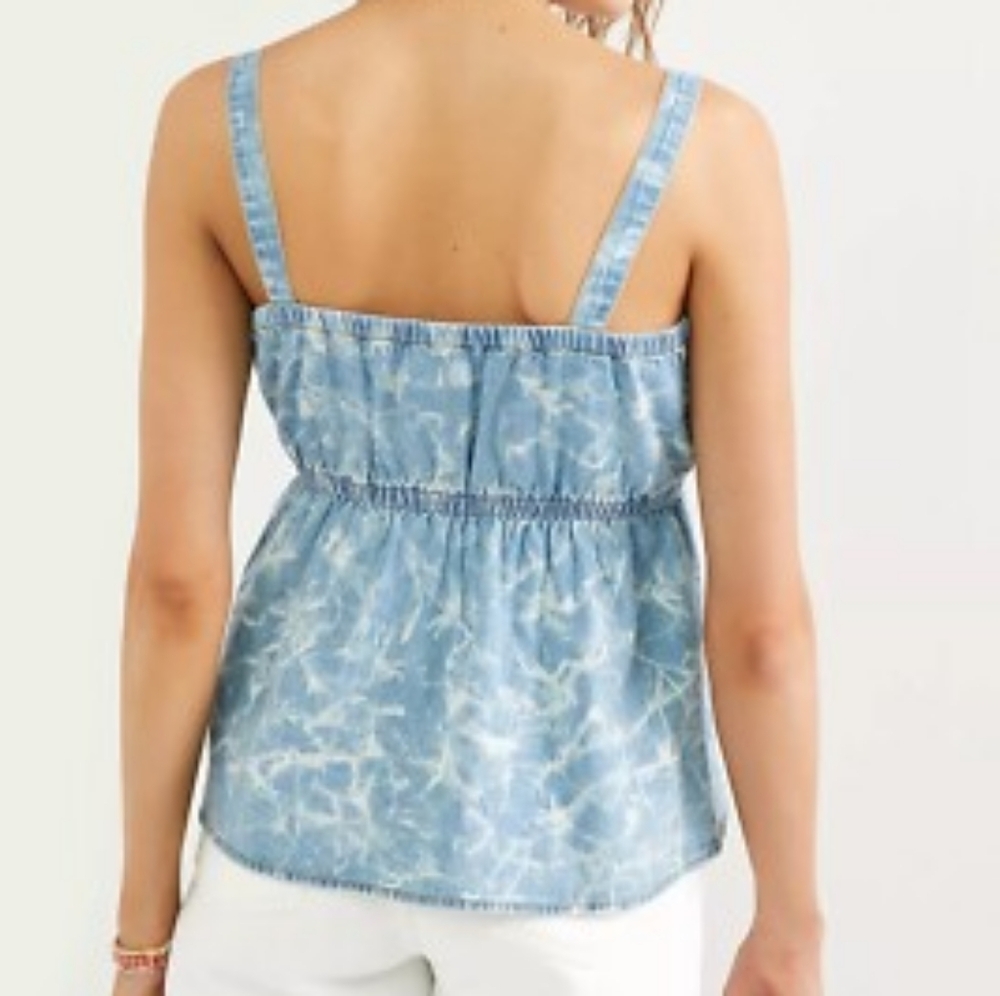 Anthropologie Porridge Blue Tie-Dye Denim Tank Top Women's Faux Wrap Medium NWT - Picture 3 of 11